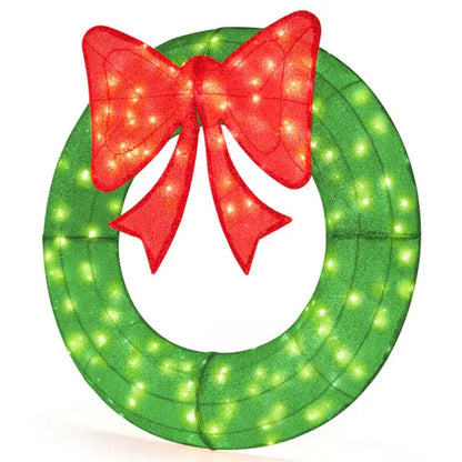 Pre-Lit Christmas Wreath - 200 LED Lights  Warm White Red , Large Bow , IP44 Weatherproof For Indoor Outdoor