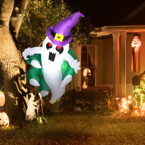 Outsunny 4ft Inflatable Halloween Decoration, Lighted Window Sticker Ghost In Hat, Blow Up Outdoor LED Yard Display, Waterproof