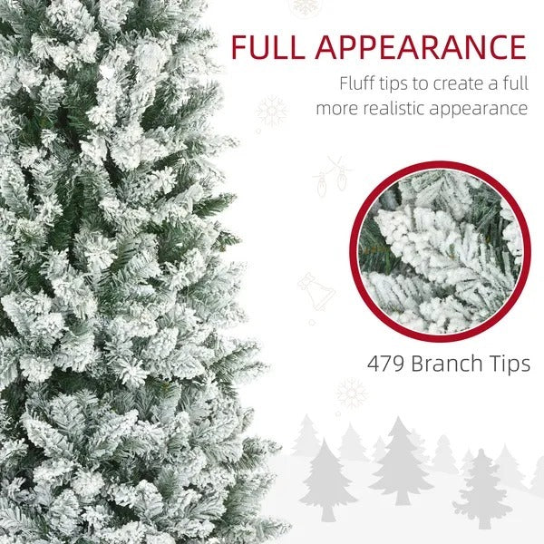 6ft Pencil Christmas Tree, Flocked Tree With 479 Branch Tips And Metal Base For Home, Indoor, Holiday