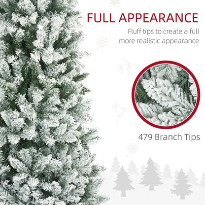 6ft Pencil Christmas Tree, Flocked Tree With 479 Branch Tips And Metal Base For Home, Indoor, Holiday