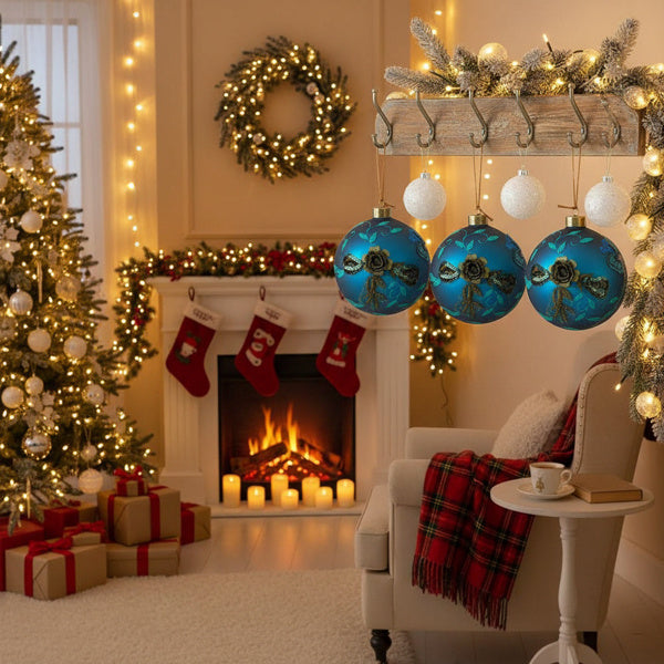 4PCS Set Christmas Glass Ball Ornaments Hanging Tree Decor Shiny Holiday Party Supplies Tree Decorations FBA Shipment