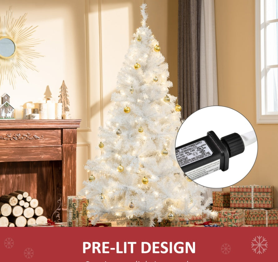 6ft White Christmas Tree Pre Lit PVC With Metal Stand 250 Warm White LED Tips For Home Decoration