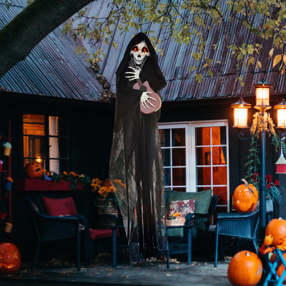 HOMCOM 4.3 Outdoor Halloween Decoration Animatronic Guitar-playing Grim Reaper, Sound And Motion Activated Animated Prop With Light Up Eyes  Guitar Music