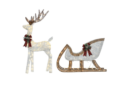 48-inch Christmas Reindeer And 38-inch Sleigh Decorations Create A Festive Atmosphere, Suitable For Indoor And Outdoor Scenes, A Must-have For Christmas