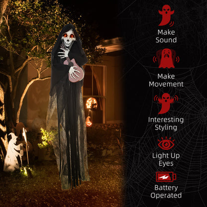 HOMCOM 4.3 Outdoor Halloween Decoration Animatronic Guitar-playing Grim Reaper, Sound And Motion Activated Animated Prop With Light Up Eyes  Guitar Music