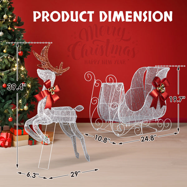 211X27.5X100cm Deer Sled, White Light, Powder Mesh, Christmas Lights, Reindeer