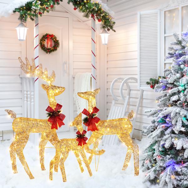 3pcs122x54x38cm Golden Elk Family Courtyard Elk Decoration