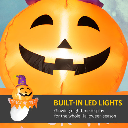 Outsunny 3.4ft Halloween Inflatables Window Sticker Ghost With Orange Face, Blow Up Halloween Decorations Outdoor LED Yard Display, Waterproof