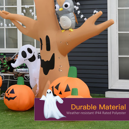 Inflatable Halloween Decoration Haunted Tree With Owl, Ghost, Pumpkins, Blow-Up Outdoor LED Display For Lawn, Garden, Party