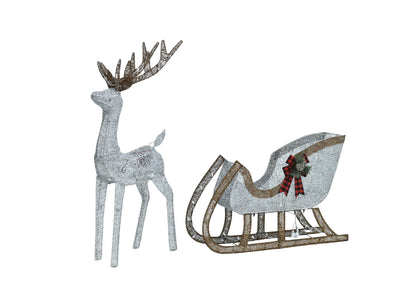 48-inch Christmas Reindeer And 38-inch Sleigh Decorations Create A Festive Atmosphere, Suitable For Indoor And Outdoor Scenes, A Must-have For Christmas