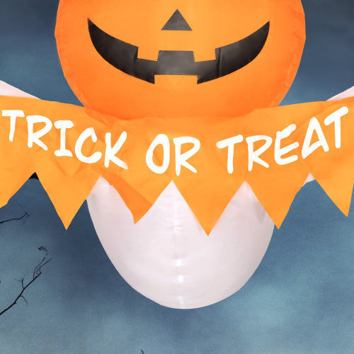 Outsunny 3.4ft Halloween Inflatables Window Sticker Ghost With Orange Face, Blow Up Halloween Decorations Outdoor LED Yard Display, Waterproof