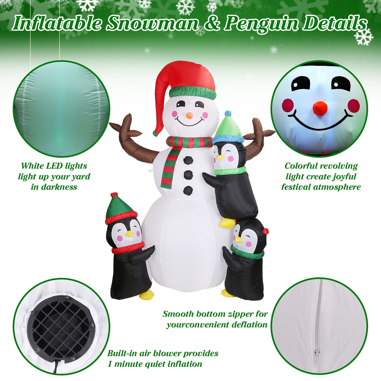 1Pc 5.9FT Christmas Inflatable Outdoor Decoration Snowman Penguin Blow Up Yard Decoration With LED Light Built-in Air Blower For Winter Holiday Xmas Garden