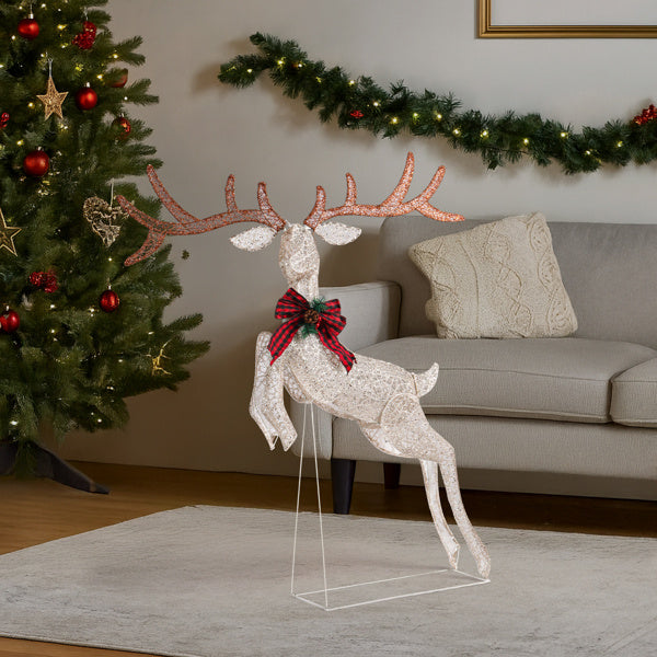 5FT Lighted Jumping Reindeer Christmas Decorations, Pre-lit Holiday Decor With Warm White LED Lights For Xmas Outdoor Indoor Decor Lighted Holiday Displays
