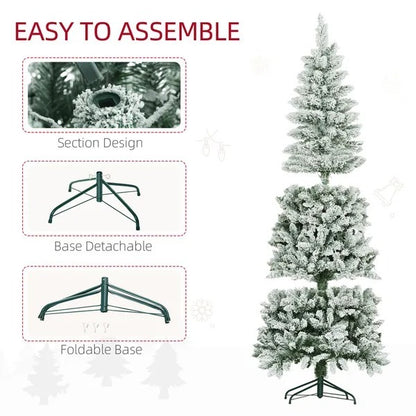 6ft Pencil Christmas Tree, Flocked Tree With 479 Branch Tips And Metal Base For Home, Indoor, Holiday