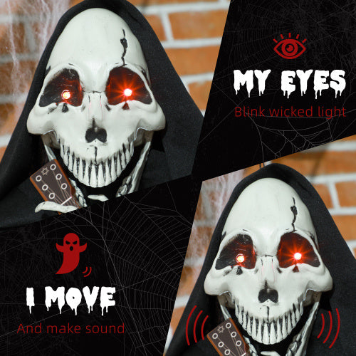 HOMCOM 4.3 Outdoor Halloween Decoration Animatronic Guitar-playing Grim Reaper, Sound And Motion Activated Animated Prop With Light Up Eyes  Guitar Music