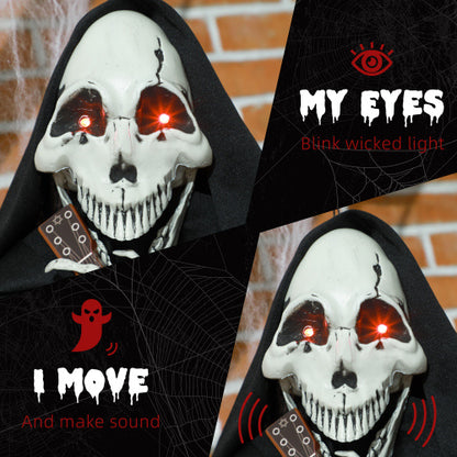 HOMCOM 4.3 Outdoor Halloween Decoration Animatronic Guitar-playing Grim Reaper, Sound And Motion Activated Animated Prop With Light Up Eyes  Guitar Music