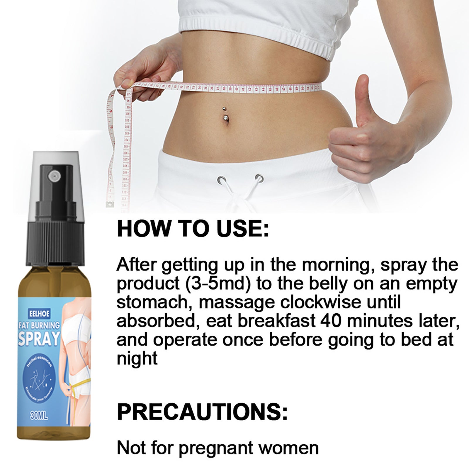 Full body slimming spray being applied to a waist for effective fat reduction and improved body shape.