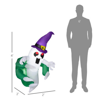 Outsunny 4ft Inflatable Halloween Decoration, Lighted Window Sticker Ghost In Hat, Blow Up Outdoor LED Yard Display, Waterproof