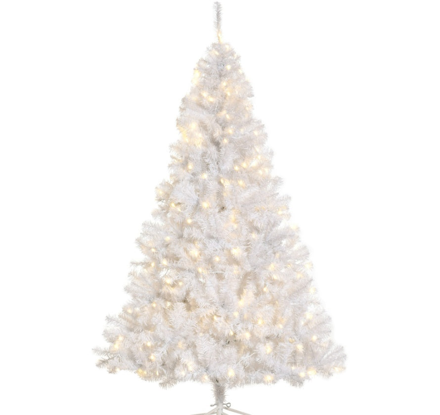 6ft White Christmas Tree Pre Lit PVC With Metal Stand 250 Warm White LED Tips For Home Decoration
