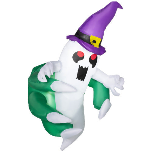 Outsunny 4ft Inflatable Halloween Decoration, Lighted Window Sticker Ghost In Hat, Blow Up Outdoor LED Yard Display, Waterproof