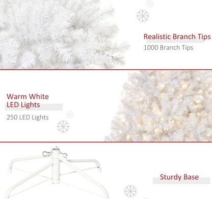 6ft White Christmas Tree Pre Lit PVC With Metal Stand 250 Warm White LED Tips For Home Decoration