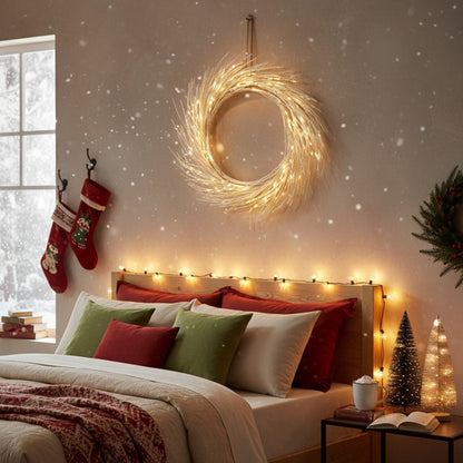 24 Inch Christmas Wreath With LED Lights Battery Operated Front Door Decorations For Indoor Outdoor Festive Holiday Garland FBA Shipment